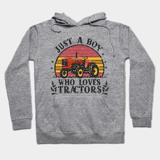 Just A Boy Who Loves Tractors, Typography, Kids Farmer Lifestyle Hoodie